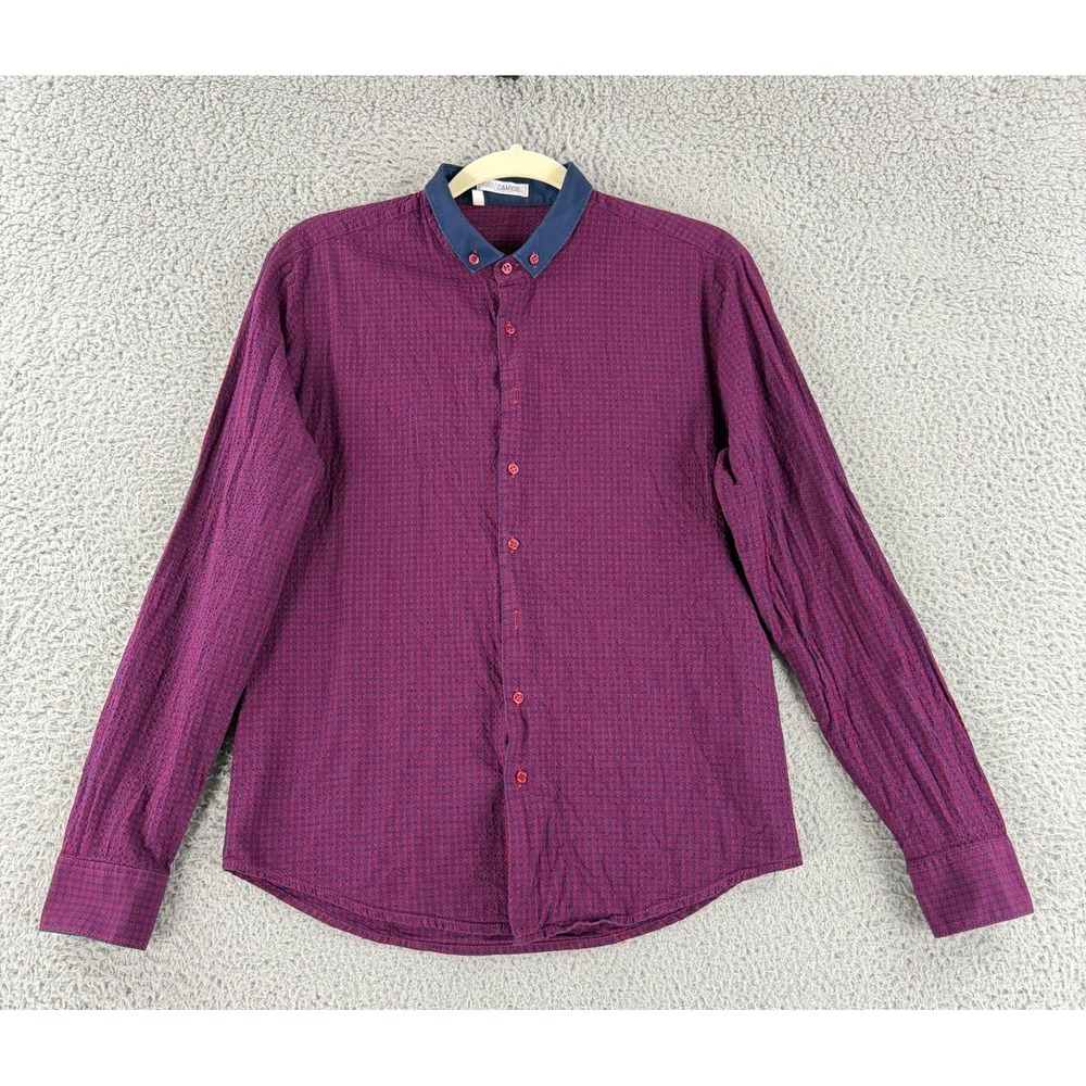 Nara Camicie Button Down Shirt Mens Small Red Blue Micro Check Seersucker Italy